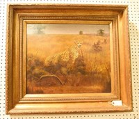 Contemporary framed oil on canvas of Cheetah