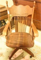Antique Oak pressed spindle back office chair