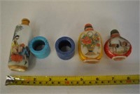 3 Antique Asian Snuff Bottles & 2 Rings