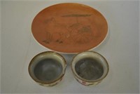 Fine Antique Asian Plate & 2 Bowls