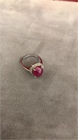 Ruby and white topaz sterling ring