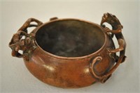 Antique Asian Carved Bronze Lion Bowl