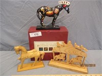 Painted Pony & Wooden Carousel Horse & Clock