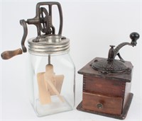 Vintage Butter Churn & Coffee Mill