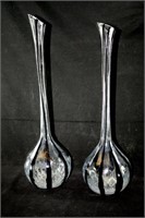 Vases - Tall clear and black glass pair