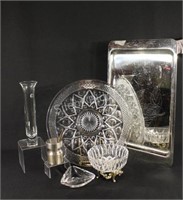 Signed Ashtray, Pressed Glass Platter & Dish