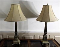 Pair Brass Column Mid Century Tall Table Lamps