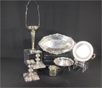 Silverplate Vase, Candle Stick Holders & Trays