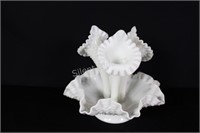 Vintage Fenton White Milk Glass 3 Horn Centerpiece