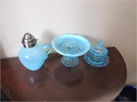 Blue swirl hand blown syrup jar