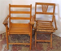 Lot of 2 Wooden Child's Folding Chairs