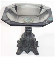 Glass Ashtray on Ornate Metal Stand