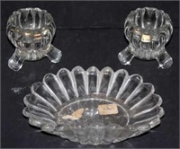 Glassware Lot of 2 Rose Bowls and 1 Dish