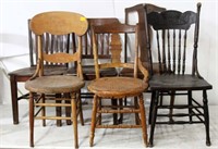 Lot of 6 Wooden Chairs, Upholstered Seats