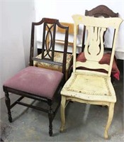 Lot of 4 Wooden Chairs, Upholstered Seats