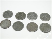 (8) WWII Steel Wheatback Pennies 1943