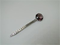Silver & Amethyst Colored Glass Long Pin / Brooch