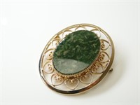 Vintage 12k Gold Filled & Agate Heart Brooch