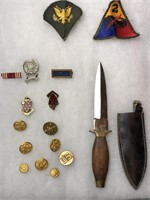 Military Pins, Buttons, Knife, Patches