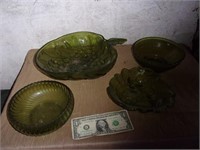Green glass dishes lot