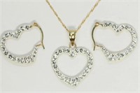 10kt. Gold Heart Shaped Necklace and Earrigns Set
