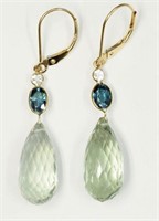 10K Gold Green Amethyst and Sapphire Briolette