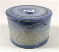 Blue & white salt glaze stoneware butter crock