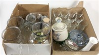 Two box lots of glassware and pottery items