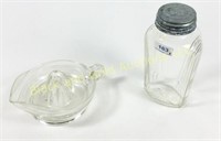 Hazel-Atlas 8" glass jar and glass reamer