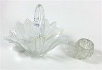Clear glass handles basket and rose bowl