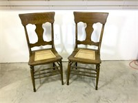 set of Two Oak Cane Seat Kitchen Chairs