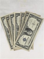 Seven 1957 Silver Certificate Dollar Bills