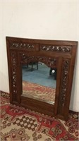 ORNATE CARVED WOOD FRAMED MIRROR - 31.5" X 35"