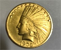 $10 1908 INDIAN HEAD GOLD COIN