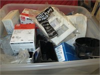 Tote with assortment of electrical supplies