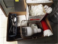 box of cultlery, straws, utinsils