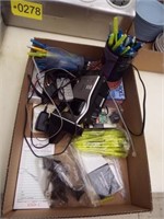 box of misc office supplies