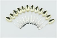 12 Bright Cut & Gilded Sterling Silver Spoons