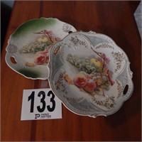 2 HAND-PAINTED PLATES WITH HANDLES MADE IN
