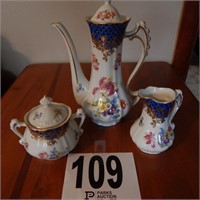 LOVELY PORCELAIN COFFEE POT WITH CREAM AND SUGAR