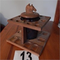 WOODEN PIPED STAND WITH GLASS JAR HUMIDOR
