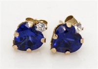 10kt Gold Sapphire & Diamond Heart Earrings
