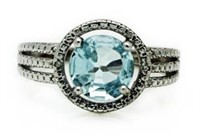 Genuine 2.5 ct Blue Topaz & Diamond Ring