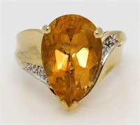 10kt Gold Fancy Pear Gen.Citrine & Diamond Ring
