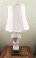 Painted Bristol Glass Lamp with Shade