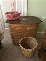 Woven Hamper and 2 Baskets