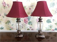 Pair of Crackle Glass Base Lamps with Shades