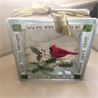 Painted Glass Block with Cardinal