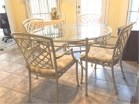 Cast  Aluminum Glass Top Table & 4 Chairs