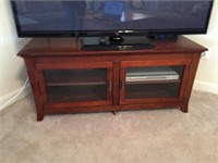 Cherry Finish Glass Front TV Stand
